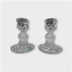 Pair Baccarat French Art Crystal BAMBOUS SWIRL CANDLESTICK Holders